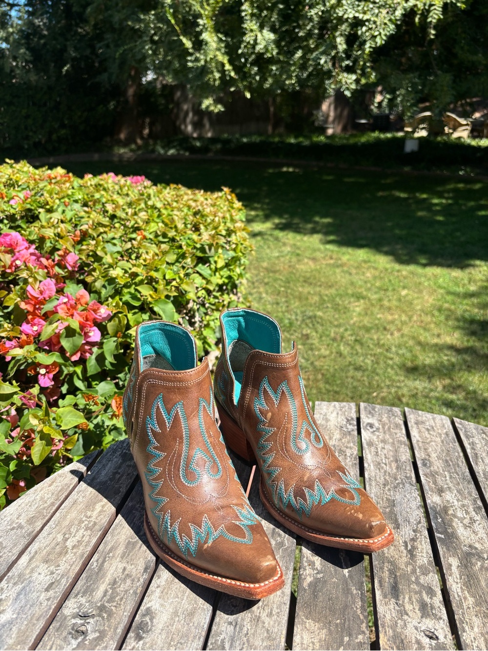 Ariat Brown Leather Ankle Boots with Turquoise Stitching